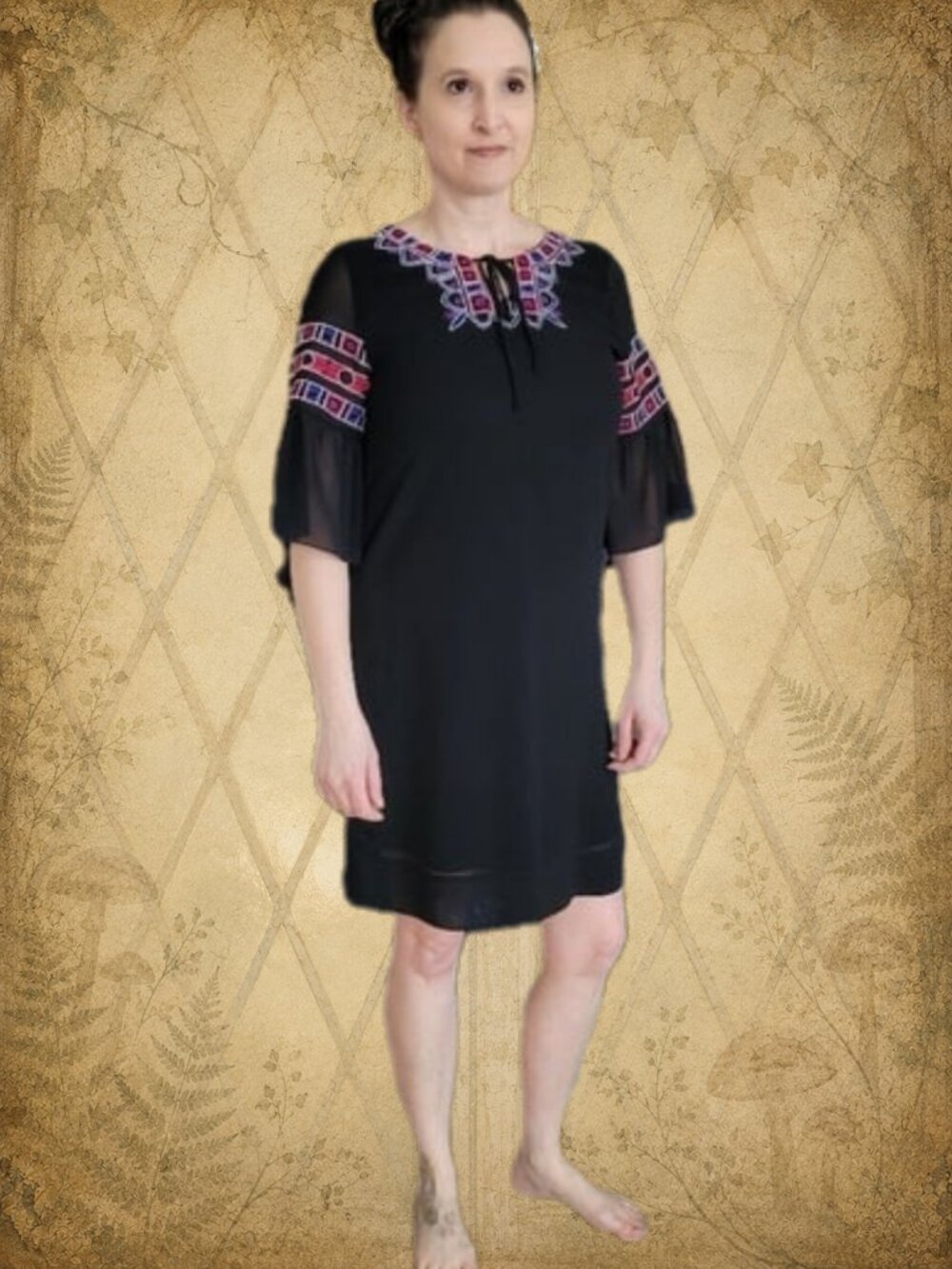 🍄50% SOPHIE MAX Black Sheer Embroided Straight Dress sz M